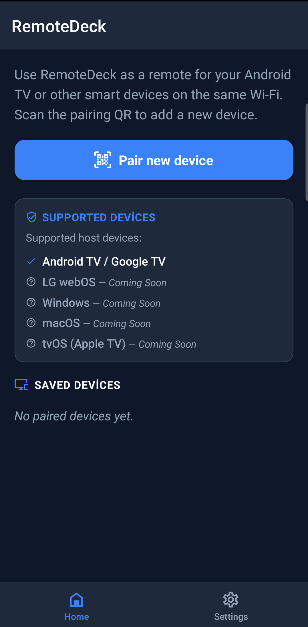 RemoteDeck Home screen