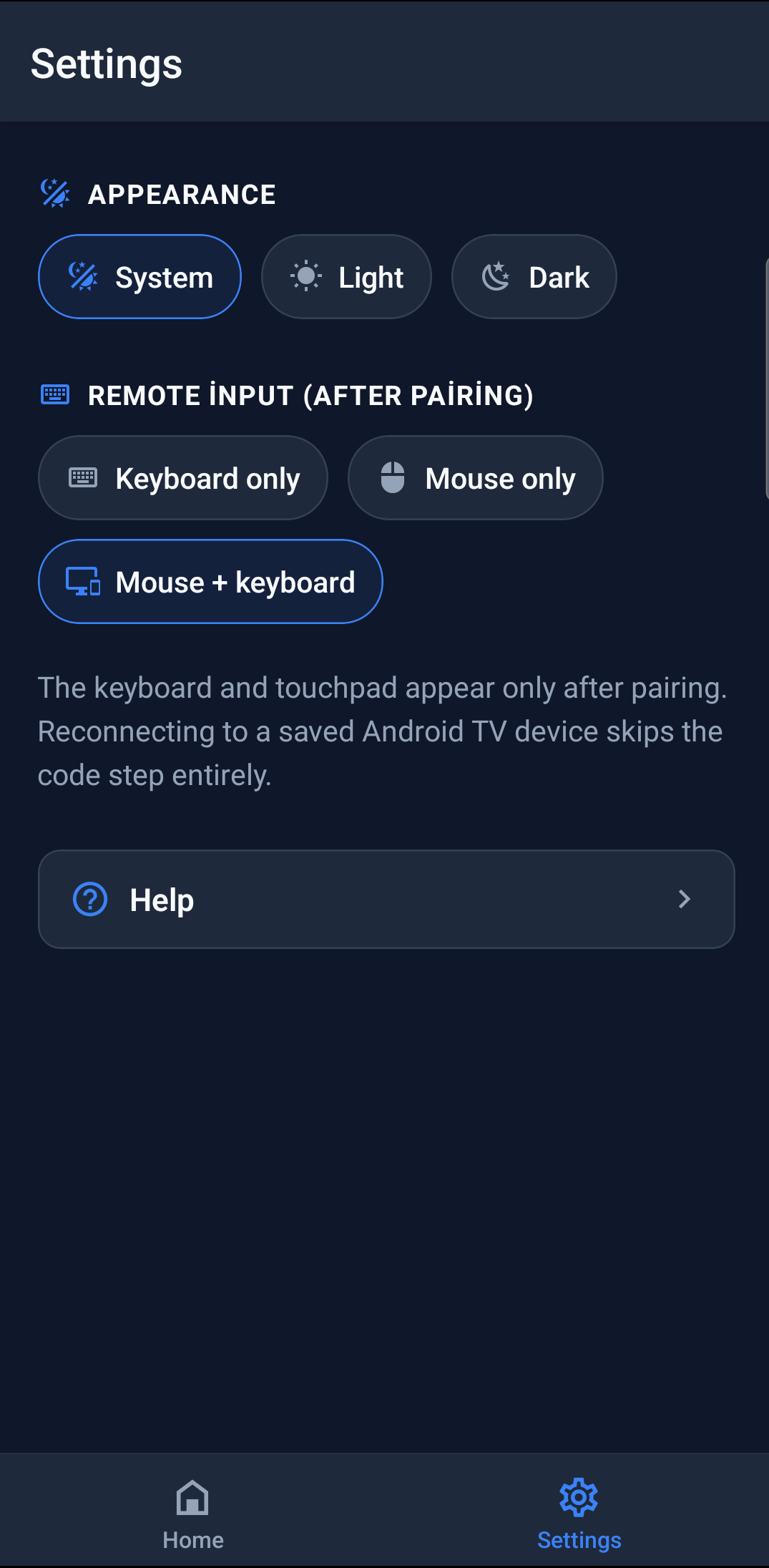 RemoteDeck Settings screen